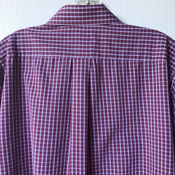 Stafford Men's Maroon Checked Long Sleeve Button Down Shirt Size 17.5. (34-35) - Picture 3 of 9